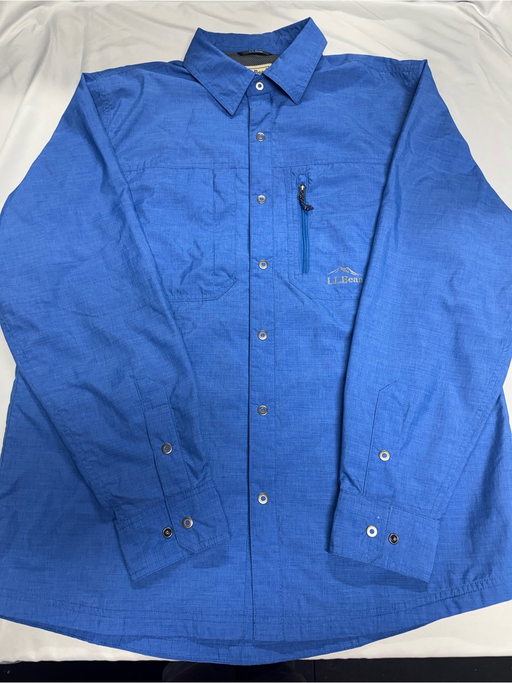 L.L. Bean Men’s Bright Blue Button-Down Shirt with Zip Chest Pocket